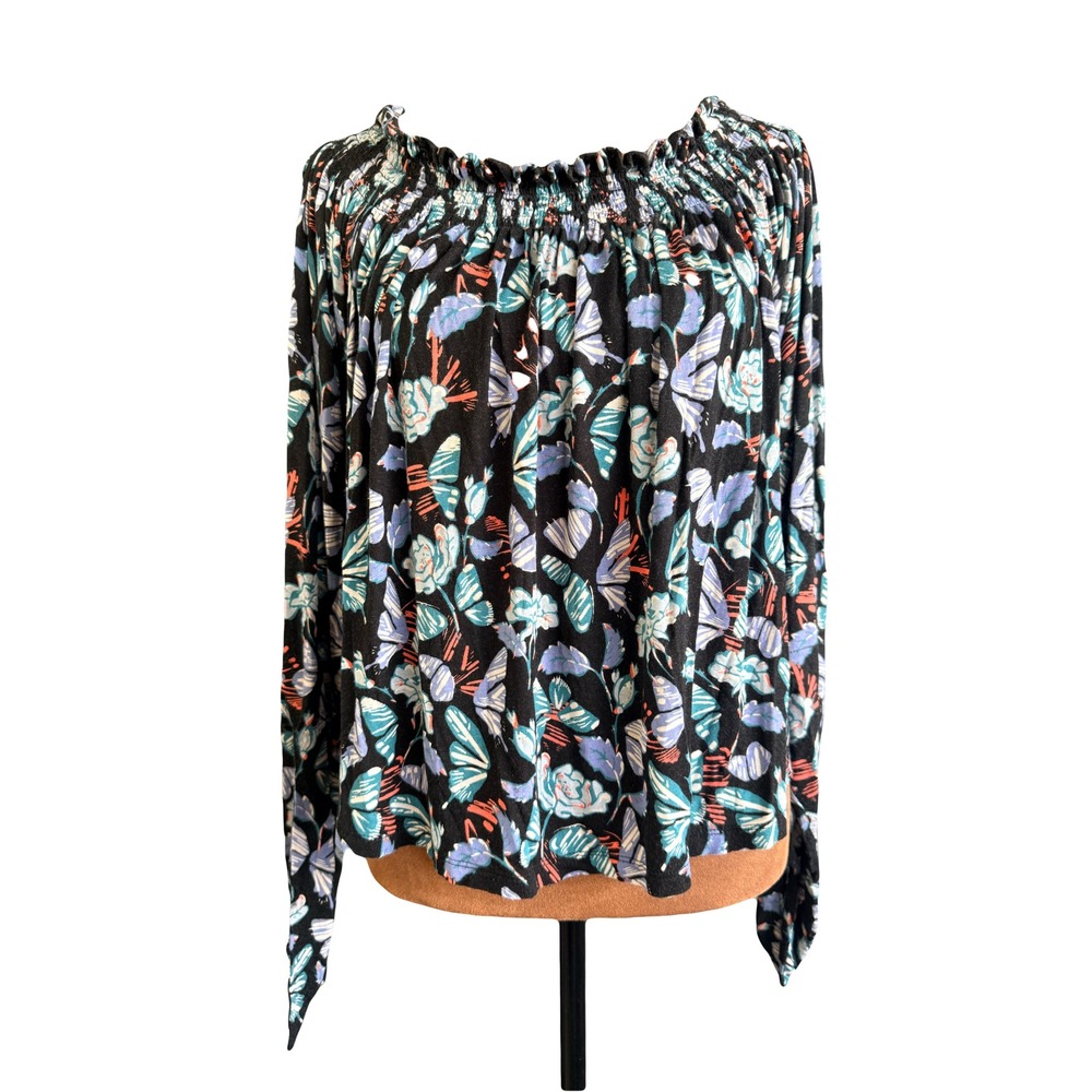 Free People We The Free Butterfly Smocked Off The Shoulder Blouse Black Medium